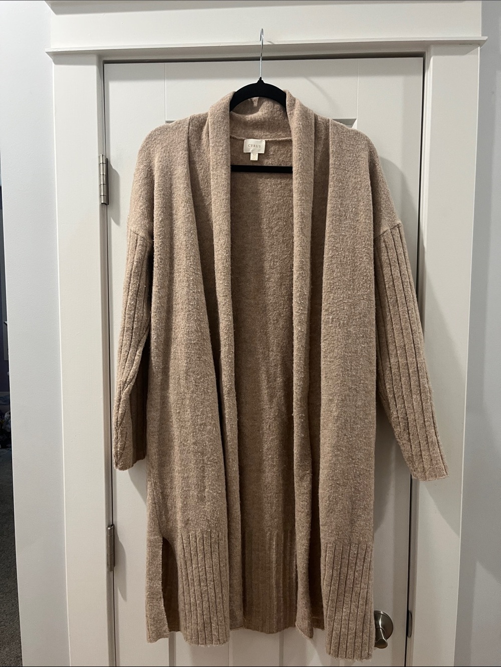 Cyrus XS Cozy Open-Front Long Cardigan Sweater Beige Wool Blend - Picture 1 of 14